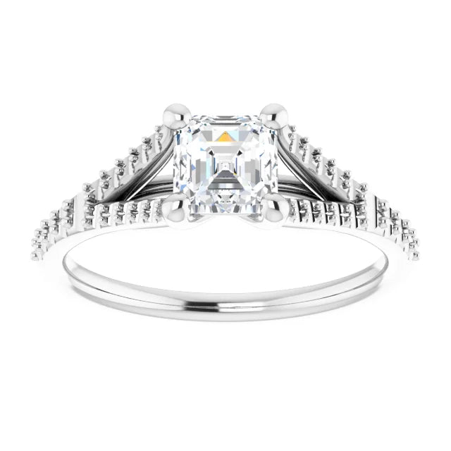14K White Gold 1 CTW Asscher-Cut Diamond Engagement Ring with Split Shank Accents