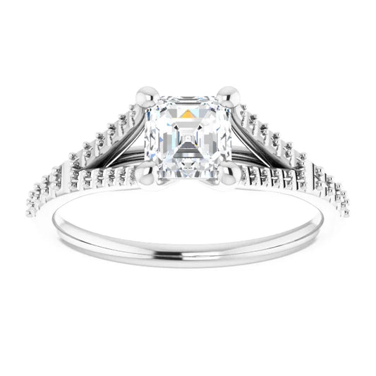 14K White Gold 1 CTW Asscher-Cut Diamond Engagement Ring with Split Shank Accents