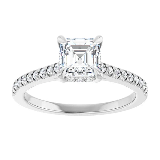 14K White Gold 1 1/5 CTW Asscher-Cut Diamond Engagement Ring with Pave Band