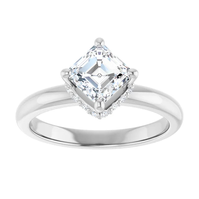 14K White Gold 1 1/8 CTW Asscher-Cut Diamond Engagement Ring with Hidden Halo Accents