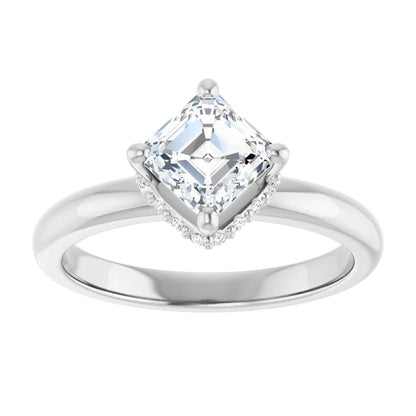 14K White Gold 1 1/8 CTW Asscher-Cut Diamond Engagement Ring with Hidden Halo Accents