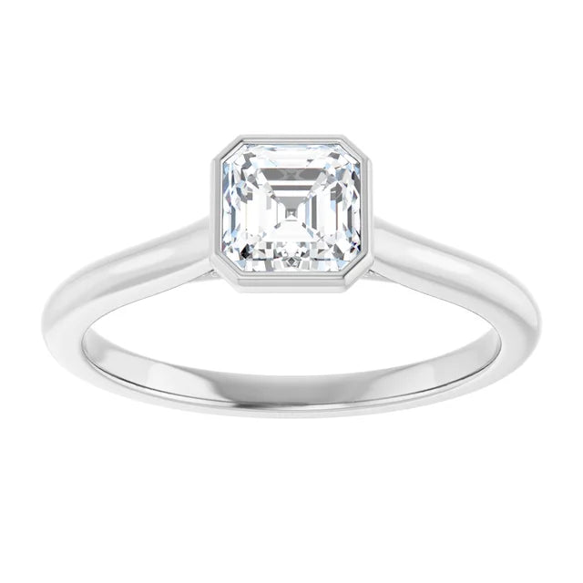 14K White Gold 3/4 CTW Asscher-Cut Diamond Solitaire Engagement Ring with Bezel Setting