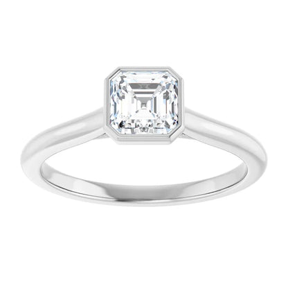 14K White Gold 3/4 CTW Asscher-Cut Diamond Solitaire Engagement Ring with Bezel Setting