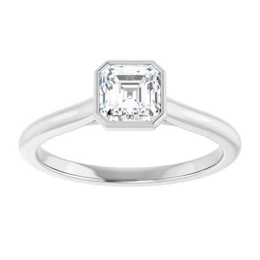 14K White Gold 3/4 CTW Asscher-Cut Diamond Solitaire Engagement Ring with Bezel Setting