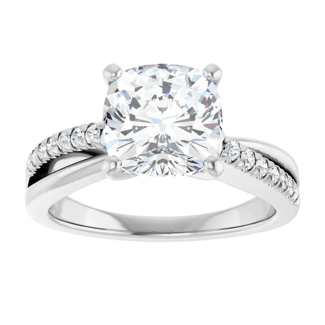14K White Gold 5/8 CT Cushion Diamond Engagement Ring with Diamond Accents