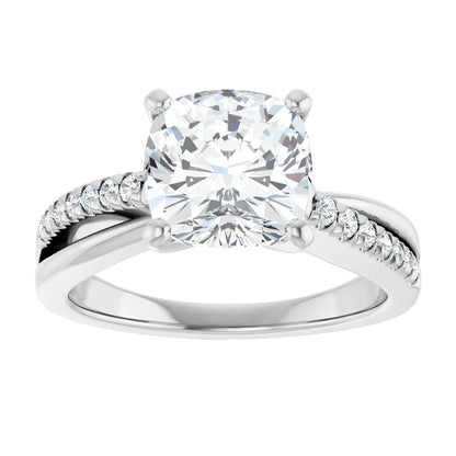 14K White Gold 5/8 CT Cushion Diamond Engagement Ring with Diamond Accents