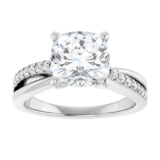 14K White Gold 5/8 CT Cushion Diamond Engagement Ring with Diamond Accents