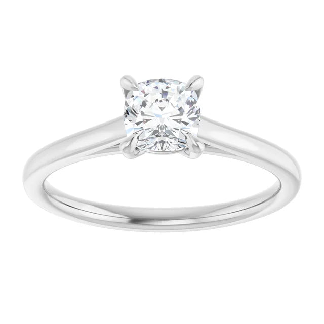 14K White Gold 1 1/4 CT Cushion Cut Diamond Engagement Ring with Solitaire Setting