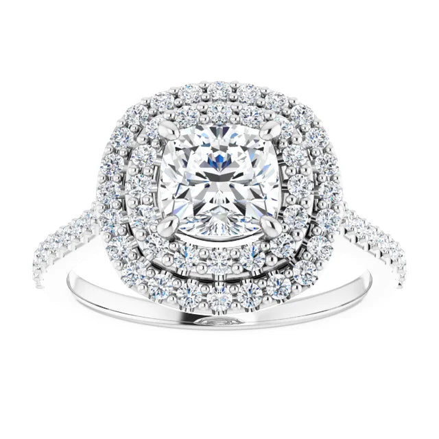 14K White Gold 1 3/4 CTW Cushion-Cut Diamond Double Halo Engagement Ring