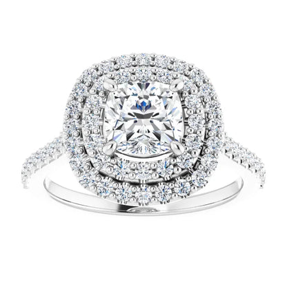 14K White Gold 1 3/4 CTW Cushion-Cut Diamond Double Halo Engagement Ring