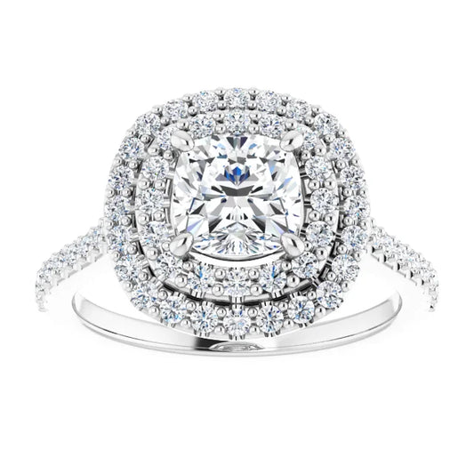 14K White Gold 1 3/4 CTW Cushion-Cut Diamond Double Halo Engagement Ring