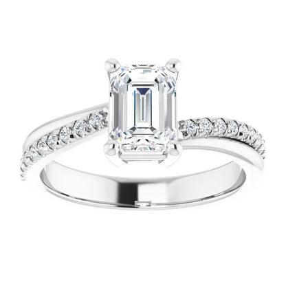 14K White Gold 1 1/3 CTW Emerald-Cut Diamond Engagement Ring with Pavé Band