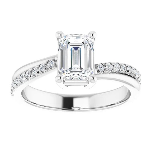 14K White Gold 1 1/3 CTW Emerald-Cut Diamond Engagement Ring with Pavé Band