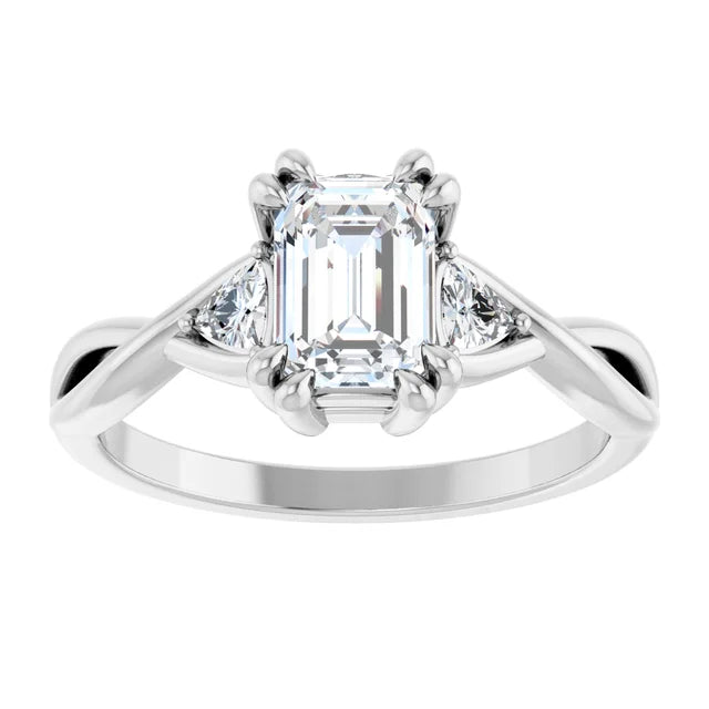 14K White Gold 1 1/2 CTW Emerald-Cut Diamond Three-Stone Engagement Ring with Trillion Accents