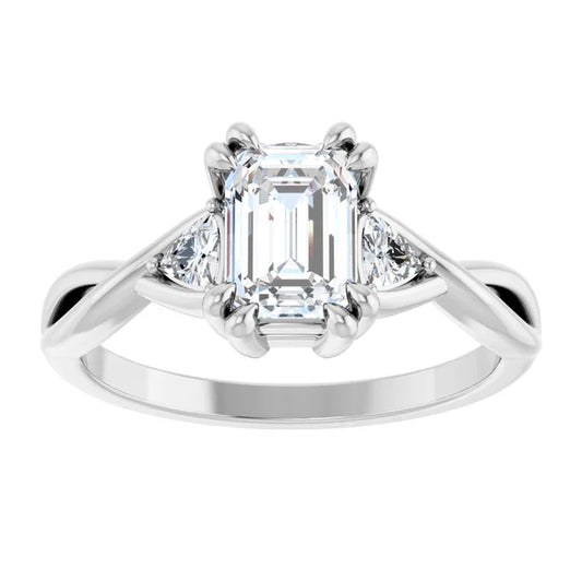14K White Gold 1 1/2 CTW Emerald-Cut Diamond Three-Stone Engagement Ring with Trillion Accents