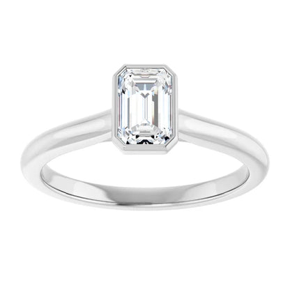 14K White Gold 3 7/8 CTW Emerald-Cut Diamond Bezel-Set Solitaire Engagement Ring