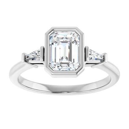 14K White Gold 1 1/2 CTW Emerald-Cut Diamond Three-Stone Engagement Ring with Trillion Accents