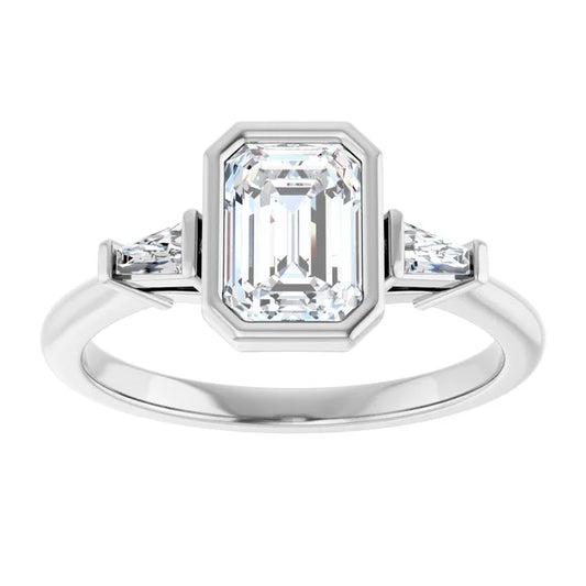 14K White Gold 1 1/2 CTW Emerald-Cut Diamond Three-Stone Engagement Ring with Trillion Accents
