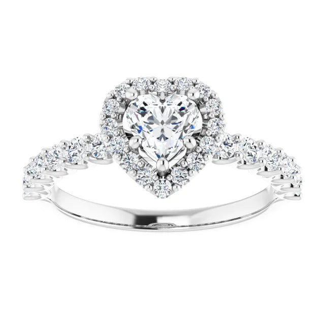 14K White Gold 2 CTW Heart-Cut Diamond Halo Engagement Ring with Pavé Band