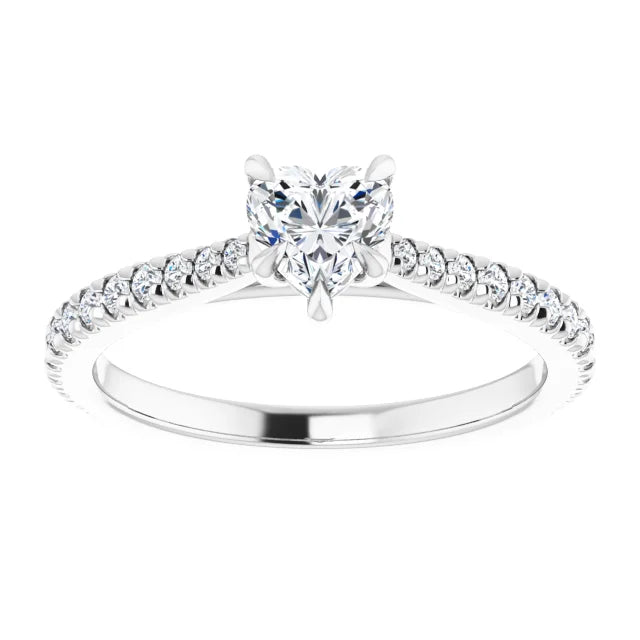 14K White Gold 1 7/8 CTW Heart-Cut Diamond Engagement Ring with Pave Accented Band
