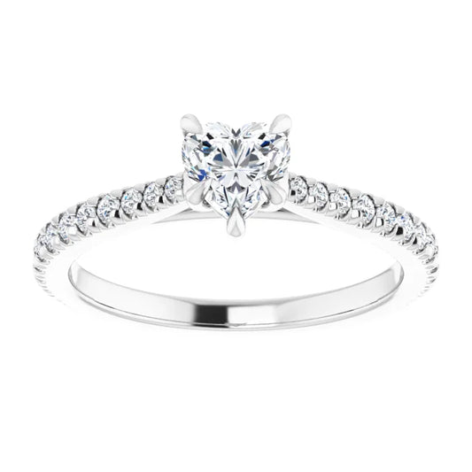 14K White Gold 1 7/8 CTW Heart-Cut Diamond Engagement Ring with Pave Accented Band
