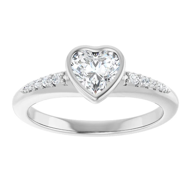 14K White Gold 5/8 CTW Heart-Cut Diamond Bezel-Set Engagement Ring with Pavé Accents