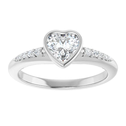 14K White Gold 5/8 CTW Heart-Cut Diamond Bezel-Set Engagement Ring with Pavé Accents