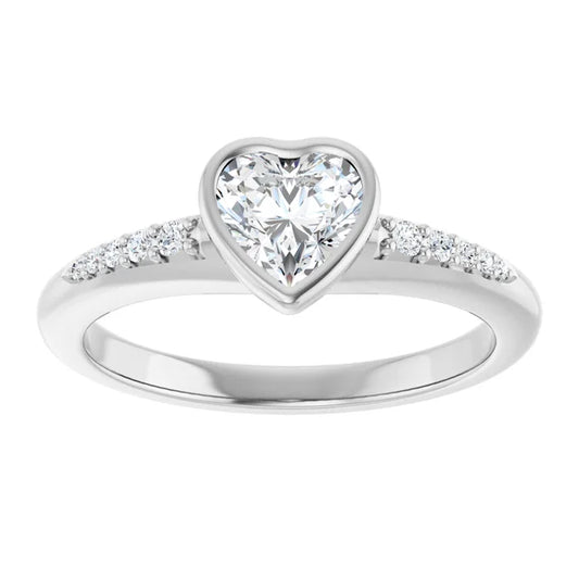 14K White Gold 5/8 CTW Heart-Cut Diamond Bezel-Set Engagement Ring with Pavé Accents