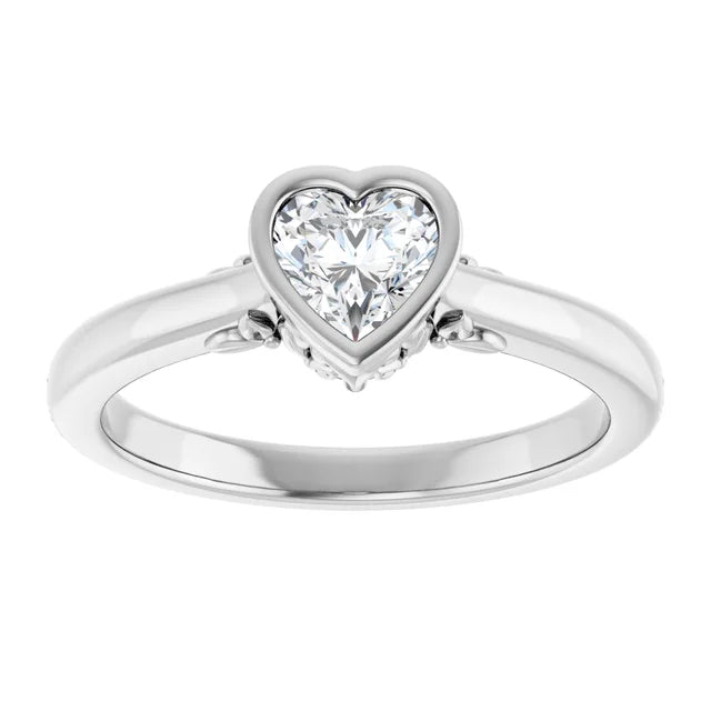 14K White Gold 1/2 CTW Heart-Cut Diamond Bezel-Set Solitaire Engagement Ring
