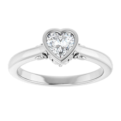 14K White Gold 1/2 CTW Heart-Cut Diamond Bezel-Set Solitaire Engagement Ring