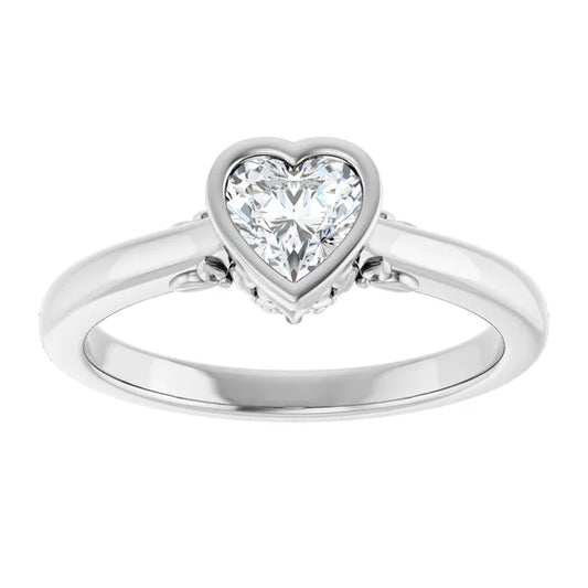 14K White Gold 1/2 CTW Heart-Cut Diamond Bezel-Set Solitaire Engagement Ring