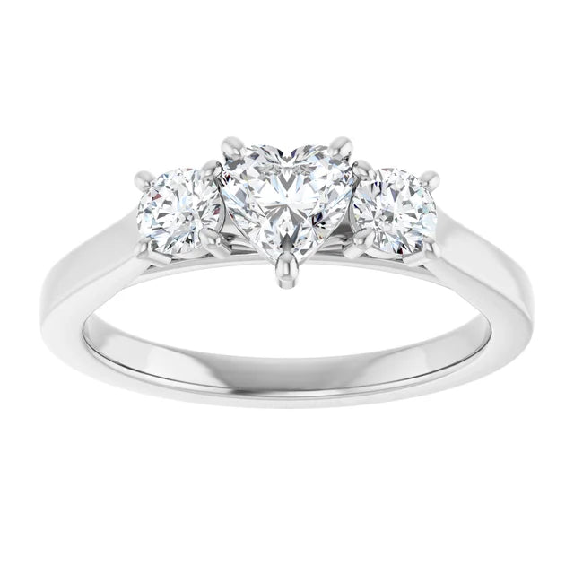 14K White Gold 3/4 CTW Heart-Cut Diamond Three-Stone Engagement Ring with Round Accents