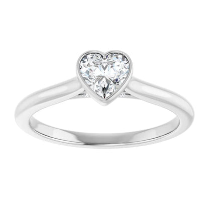 14K White Gold 5/8 CTW Heart-Cut Diamond Solitaire Engagement Ring in Bezel Setting