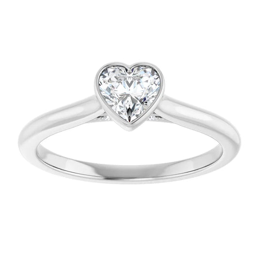 14K White Gold 5/8 CTW Heart-Cut Diamond Solitaire Engagement Ring in Bezel Setting