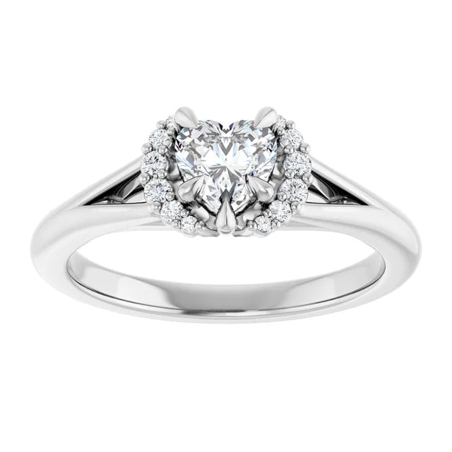 14K White Gold 1/2 CTW Heart-Cut Diamond Engagement Ring with Split Shank and Halo Accents
