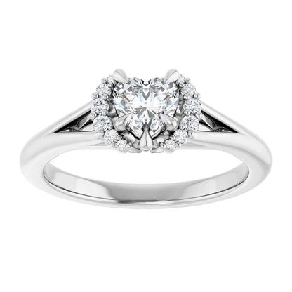14K White Gold 1/2 CTW Heart-Cut Diamond Engagement Ring with Split Shank and Halo Accents