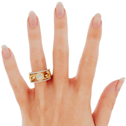 1218 - 14k two-tone Floral diamond wide band
