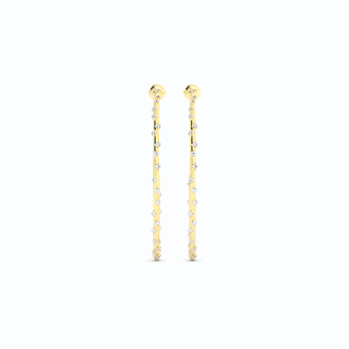 1590 - 48mm 14k solid gold natural scattered diamond hoops