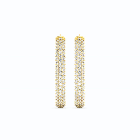 14k Y/G natural diamond pave hoop earrings