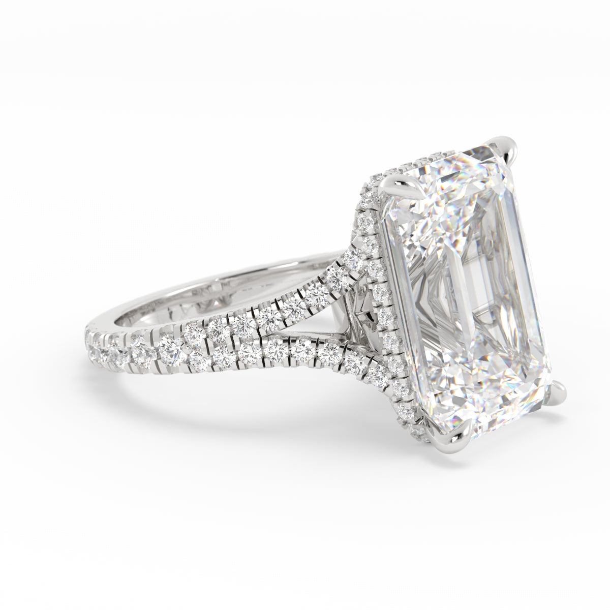 Emerald Cut Split Shank Diamond Ring