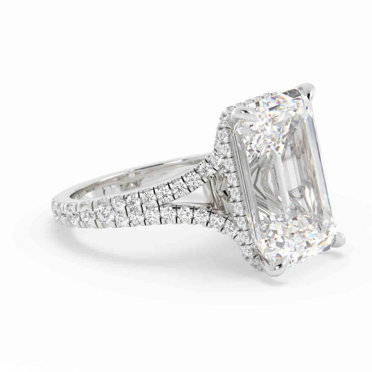Emerald Cut Split Shank Diamond Ring