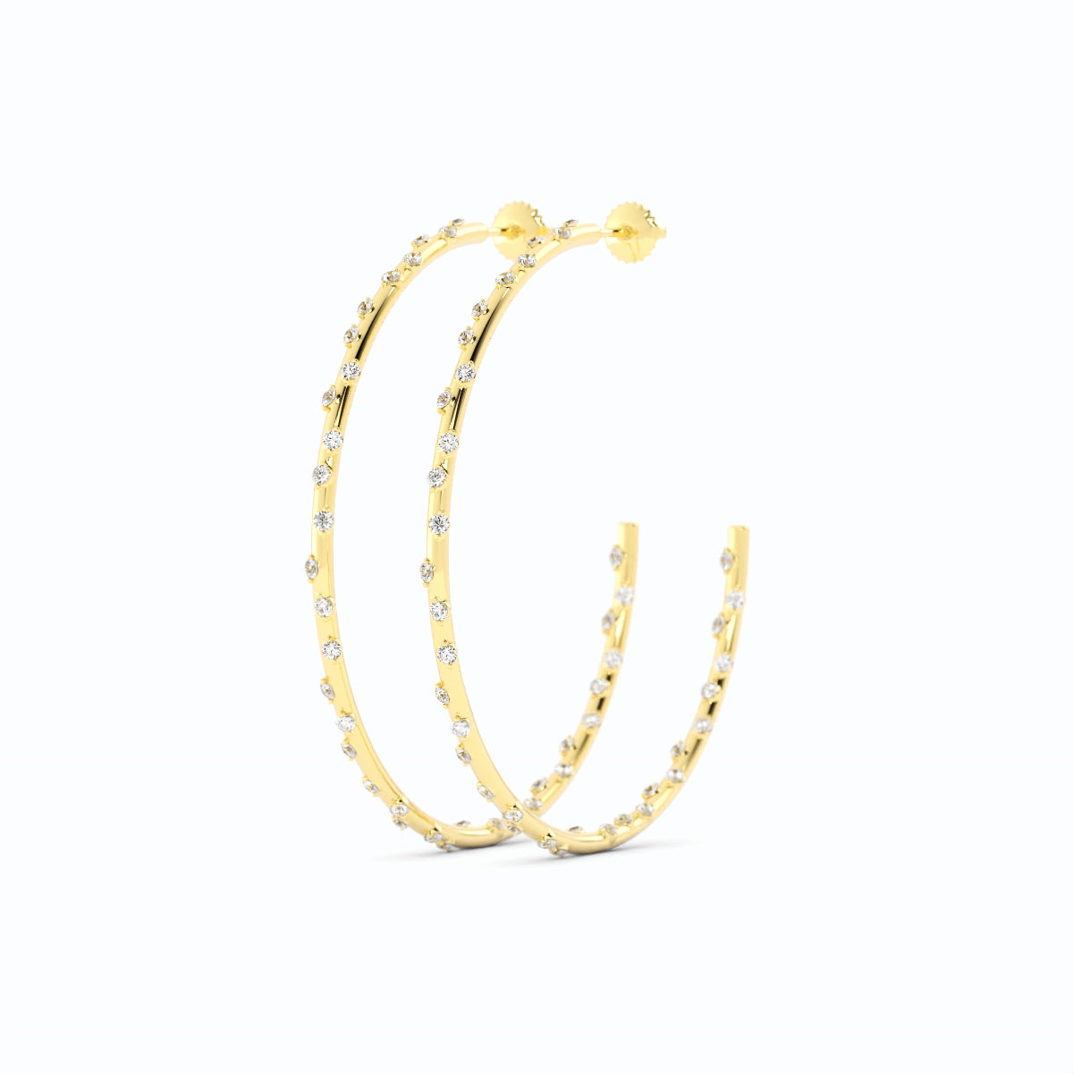 1590 - 48mm 14k solid gold natural scattered diamond hoops