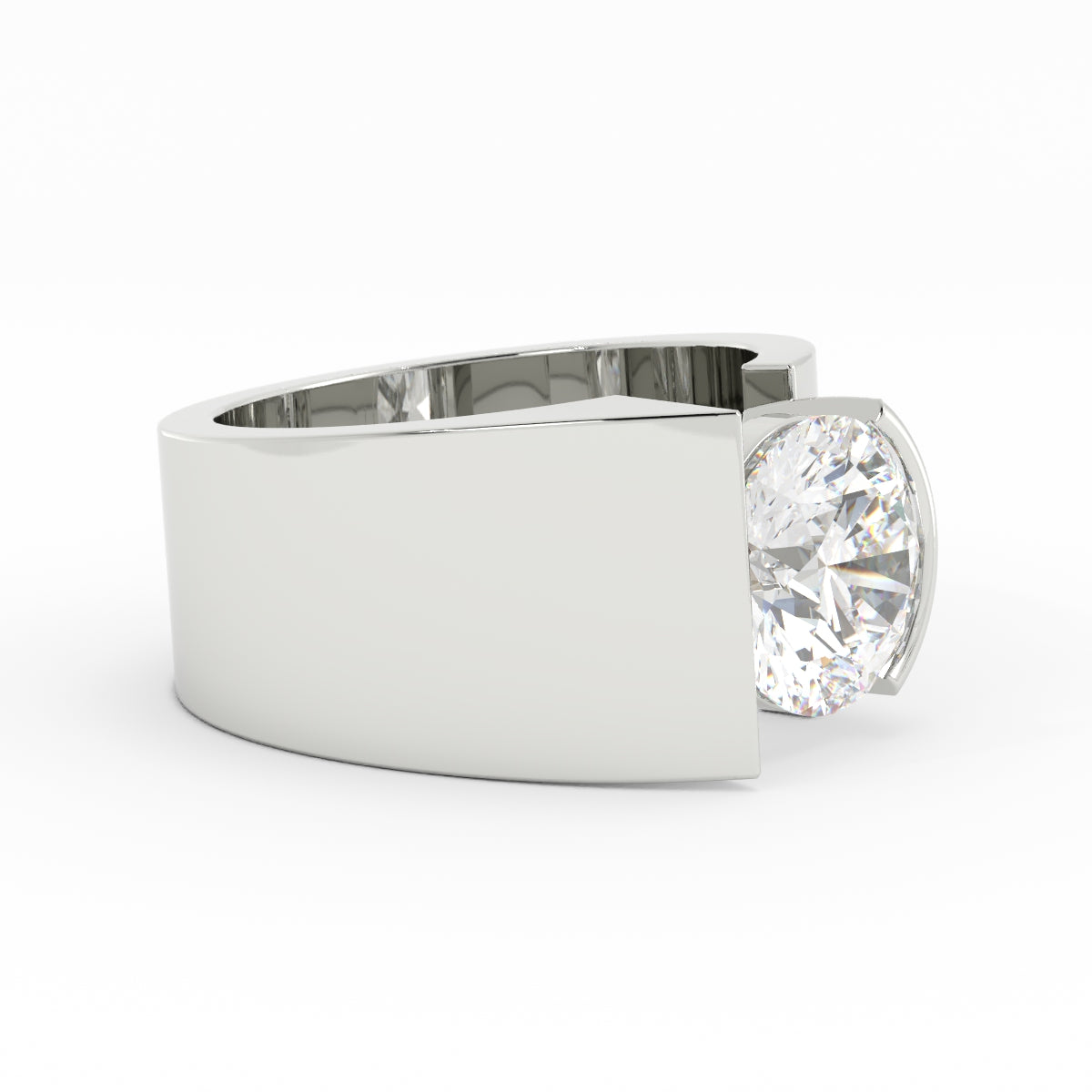 1655 - 11mm wide 1/2 bezel diamond ring 14k w/g