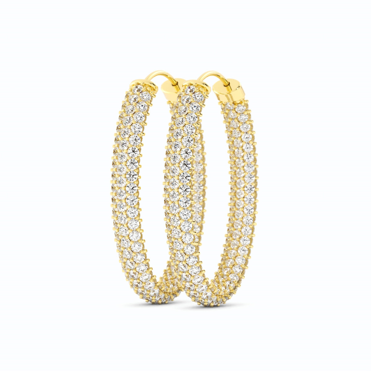 14k Y/G natural diamond pave hoop earrings