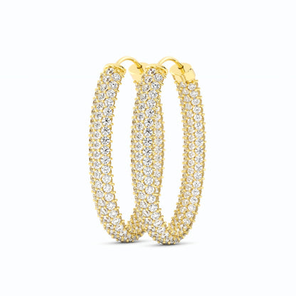 14k Y/G natural diamond pave hoop earrings