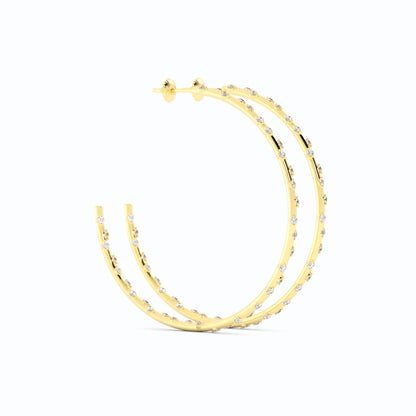 1590 - 48mm 14k solid gold natural scattered diamond hoops