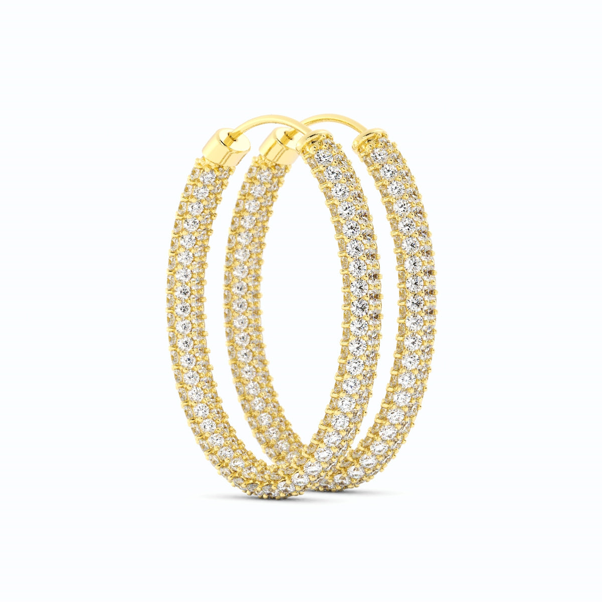 14k Y/G natural diamond pave hoop earrings