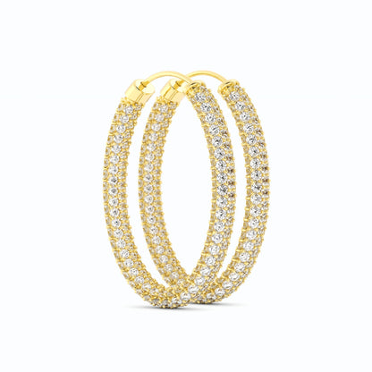 14k Y/G natural diamond pave hoop earrings