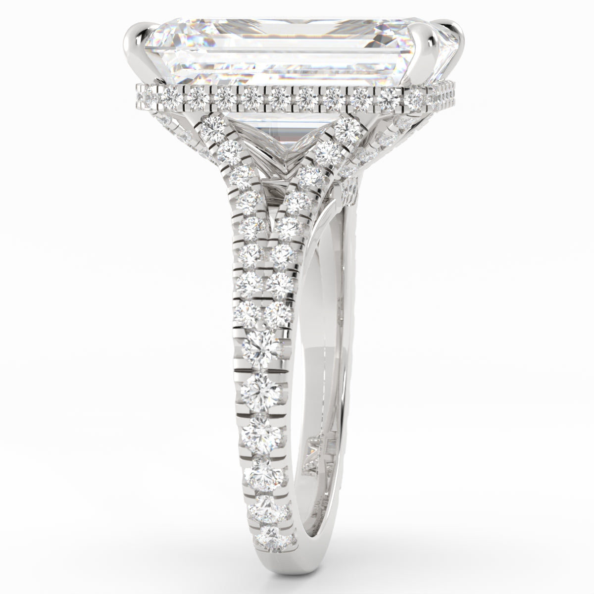 Emerald Cut Split Shank Diamond Ring