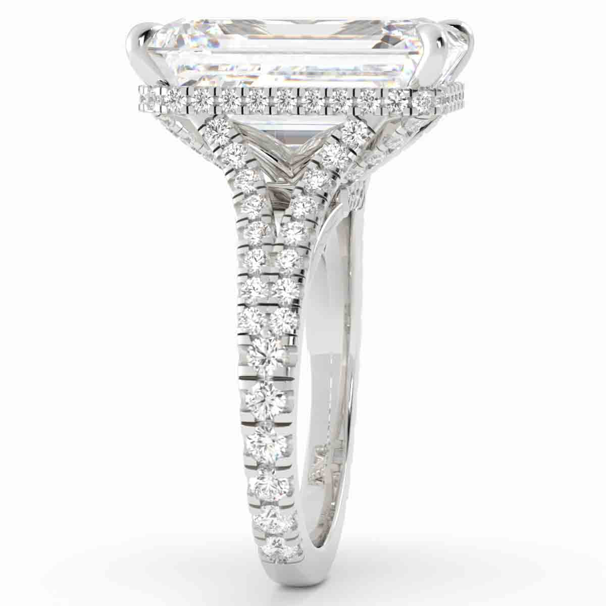Emerald Cut Split Shank Diamond Ring